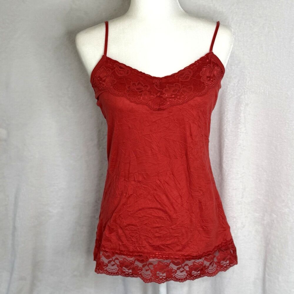 Maurices Women's M Lace Trim Y2K Cami Tank Burnt‎ Orange Red Crinkle Fairy Vamp